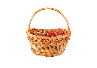 Fototapeta na wymiar Strawberry in a wattled basket, isolated on a white background