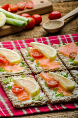 kneckebrot spread cheese with smoked salmon and cherry