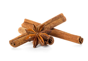 Anise and cinnamon isolated on white background