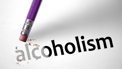 Eraser deleting the word Alcoholism