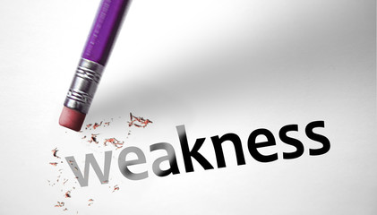 Eraser deleting the word Weakness - 76075717