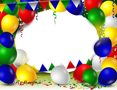 birthday background with balloons and blank sign