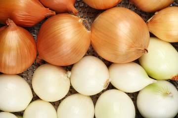 Different raw onion, close up