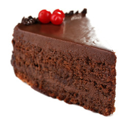 Yummy chocolate cake isolated on white