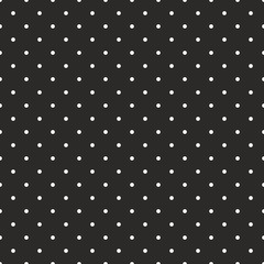 Tile vector pattern small white polka dots on black background © ingalinder