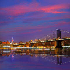 Fototapeta na wymiar Manhattan Bridge sunset New York NY NYC USA
