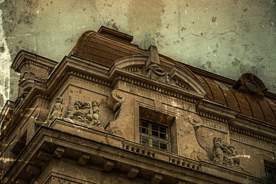 Old photo with facade on classical building. Belgrade, Serbia 6