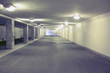 close-up of an underground passage with lights