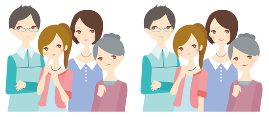 家族　困り顔　安心顔
