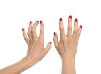Woman hands typing on imaginary computer keyboard