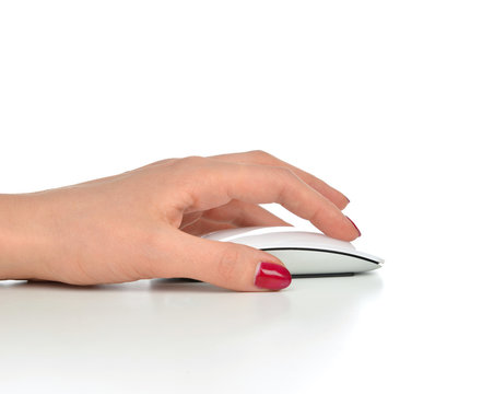Hand click on modern computer wireless mouse