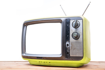 Yellow Vintage TV on wood table