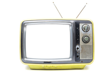 Yellow Vintage TV on  white background