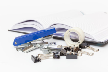 office supplies on a white background side view