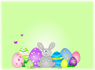 Happy Easter Bunny through the eggs