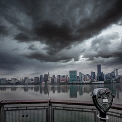 Fototapeta na wymiar Manhattan New York cloudy dramatic skyline USA