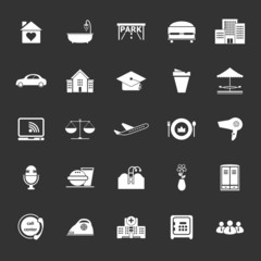 Hospitality business icons on gray background