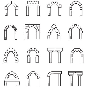 Black line icons collection of arches