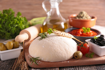 pizza dough and ingredients