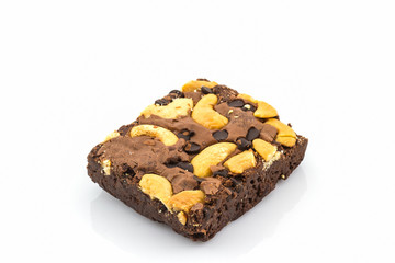 Brownie cake on white background .