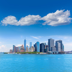 Lower Manhattan skyline New York from bay USA