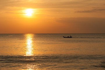 long tail boat and sunset Phangnga