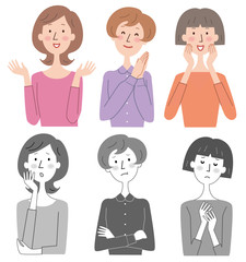 女性　３人　表情　いろいろ