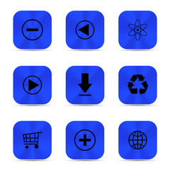 Deep blue metal buttons with icons