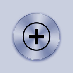Obraz premium Light blue metal button with add icon