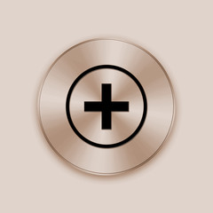 Bronze metal button with add icon