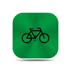 Green metal button with bicycle icon