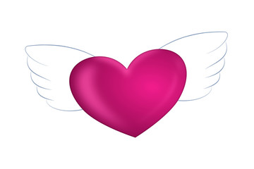 Glossy pink heart with wings