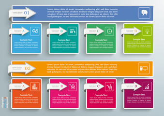 8 Squares 2 Banners Arrows Infographic