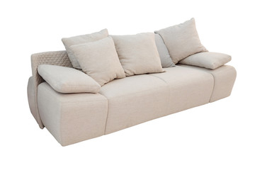 modern sofa with lots of pillows isolated