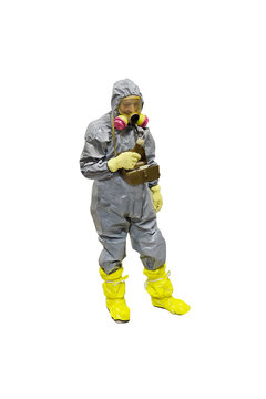 rescuer in a protective suit isolated
