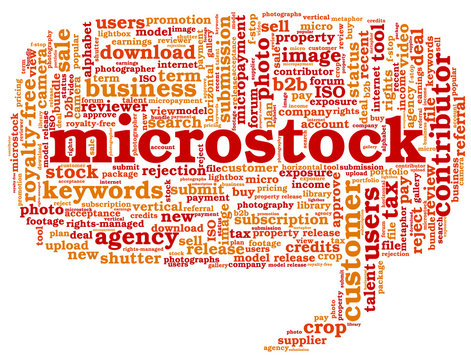 Word cloud containing words related to microstock industry