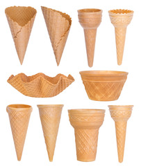 Ice cream cones collection isolated on white