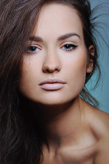 Obraz premium Close-up portrait of attractive girl with perfect skin