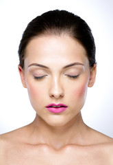 Fototapeta premium Beauty portrait of attractive woman with closed eyes