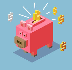 Piggy bank in 3D Pixelate