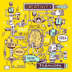 Vector illustration of a model work of a brain center of the com