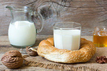 Breakfast on wooden table