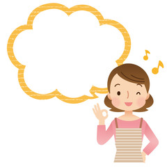 女性　主婦　コピースペース　吹き出し