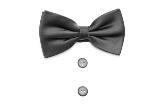 Black bow tie and buttons isolated on white background