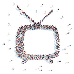 People in the form of an old TV.