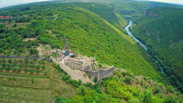 Necven fortress and Krka river, aerial