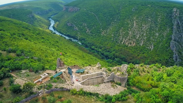 Necven medieval ruins, aerial