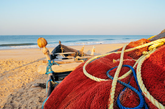 Red fishing net, Goa, India