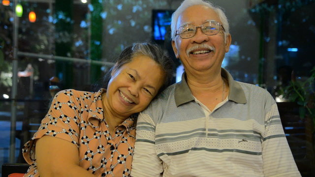 Portrait of old asian people, happy senior asian man and woman
