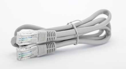 Gray Lan cable on white background